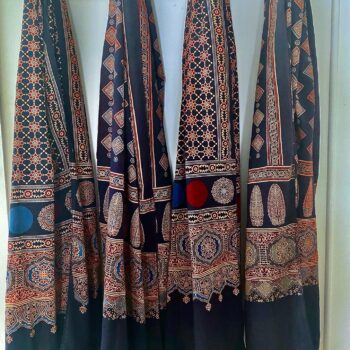 Black screenprinted scarf