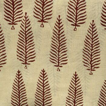 Large fern - beige with rust print Indian block print fabric