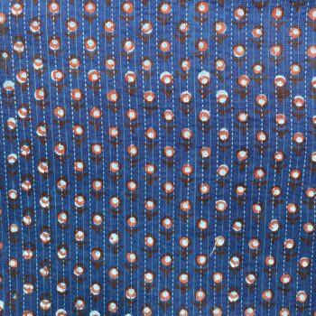 White daisy kantha stitched fabric