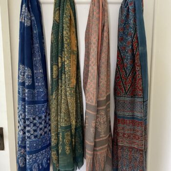 Handprinted screenprint ajrakh scarf
