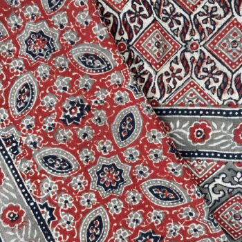 Handprinted screenprint ajrakh scarf - Red & Brown