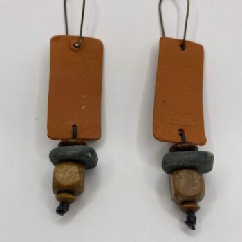 Terracotta clay rectangle dangle earrings with beads