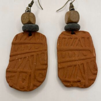 Terracotta clay oval dangle earrings with beads