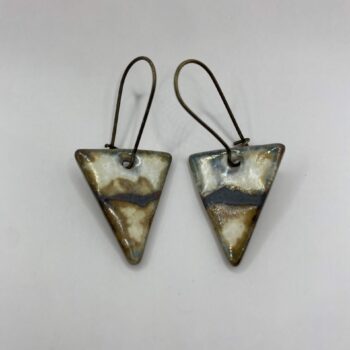 Sepia, coffee and white ceramic triangle dangly earrings