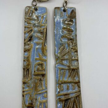 Long blue and sepia ceramic dangle earrings