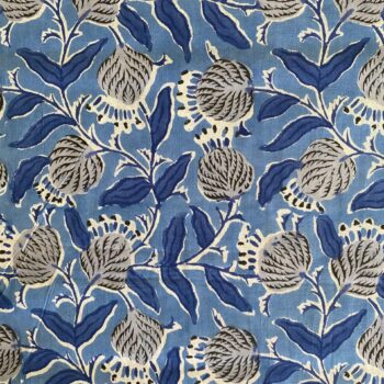 Blue floral print Indian cotton fabric -1.7m remnant