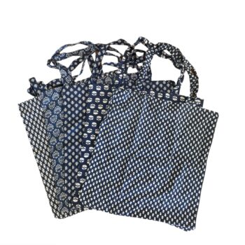 Indigo print fabric reusable tote bag