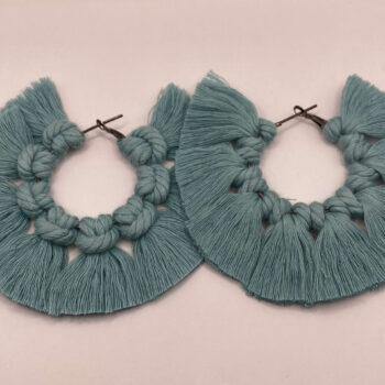 Blue hand-knotted macrame large hoop earrings