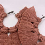Dusty pink hand-knotted macrame large hoop earrings
