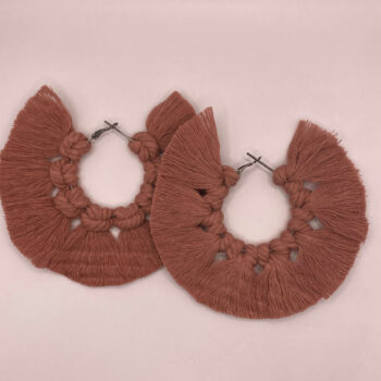 Dusty pink hand-knotted macrame large hoop earrings