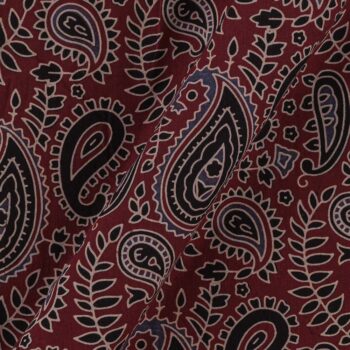 Barmer ajrakh maroon colour paisley jaal block print fabric