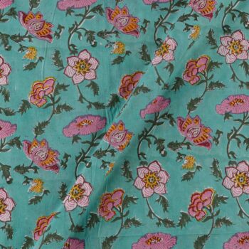 Soft cotton aquamarine jaal block print remnant 93cms