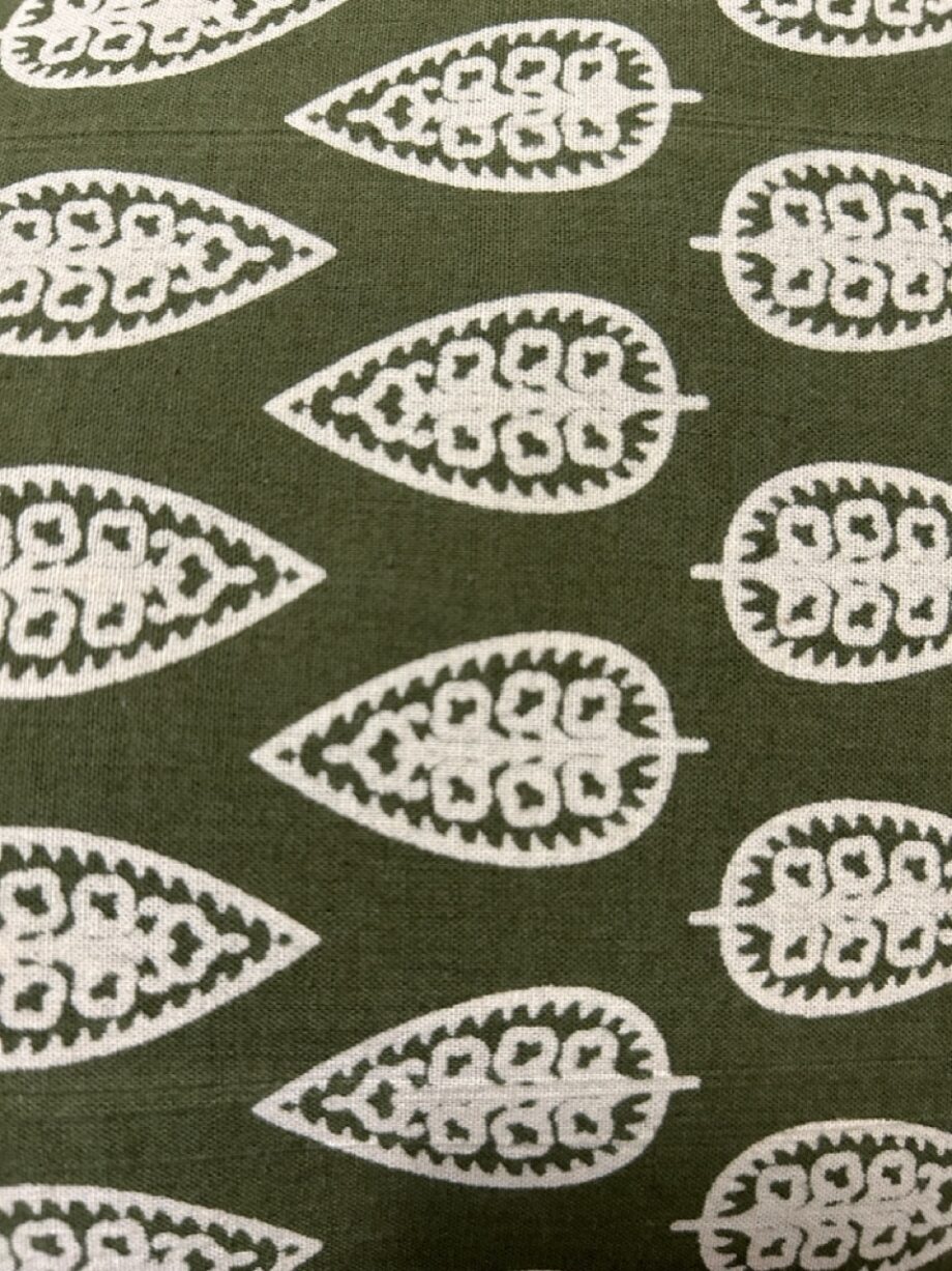 Khaki white leaf print fabric