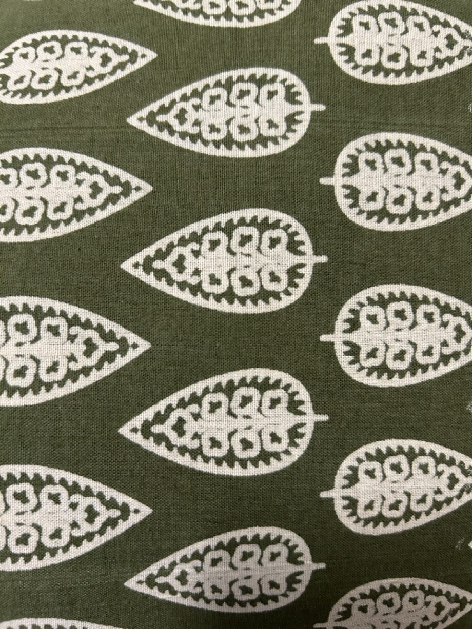 Khaki white leaf print fabric