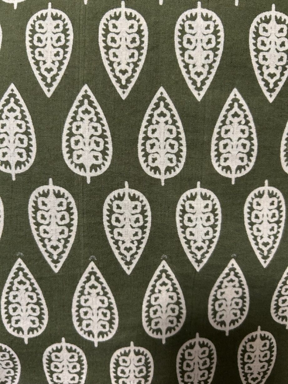 Khaki white leaf print fabric