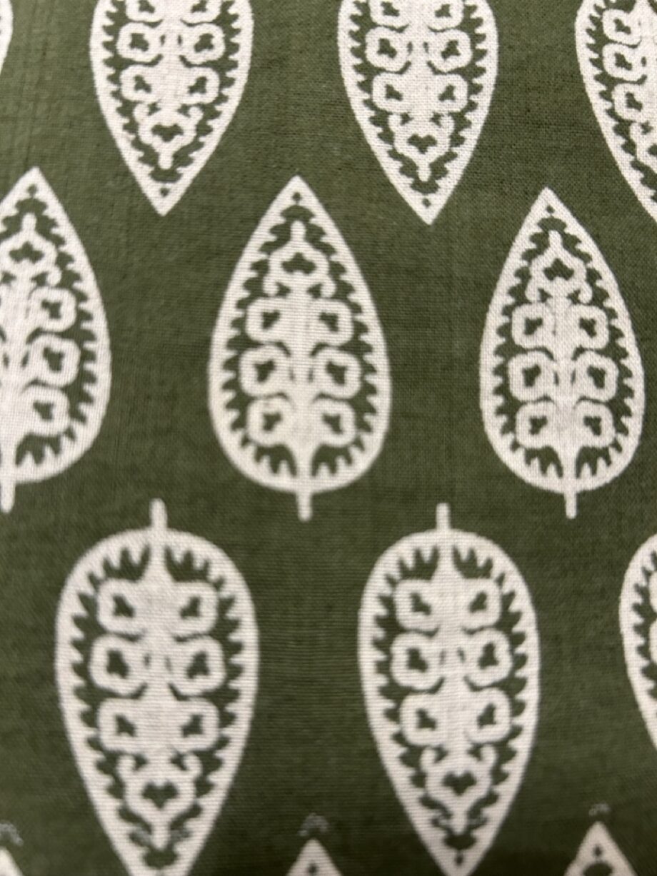 Khaki white leaf print fabric