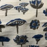 Block printed blue lotus flower cotton fabric 1 metre