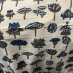 Block printed blue lotus flower cotton fabric 1 metre