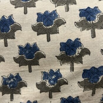 Block printed blue flower cotton fabric
