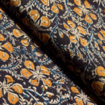 Black Kalamkari Cotton Handblock Print Fabric 1.25 Metres
