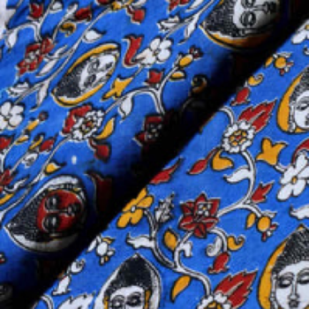 Blue Screen Print Kalamkari Inspired Fabric 1.2 Metres