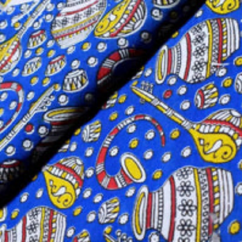 Blue Kalamkari Inspired Screen Print Fabric 1.15 Metres
