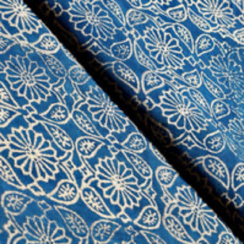 Indigo Dabu Handblock Print Fabric with Gold Block 1.7 Meter
