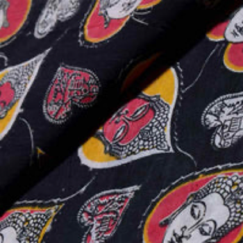 Black Screen Print Kalamkari Inspired Fabric 1.9 Metres