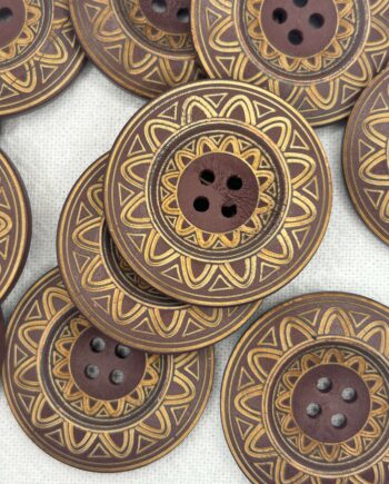 36mm Natural Wood Button - Sunburst, 4-Hole Handmade Button