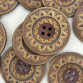 36mm Natural Wood Button - Sunburst, 4-Hole Handmade Button