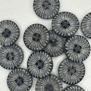 20mm Natural Wood Button - Black Sunburst, 4-Hole Button