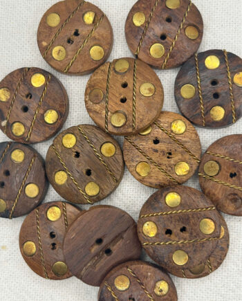 20mm Rosewood Button with Brass Inlay, 2-Hole Decorative Button
