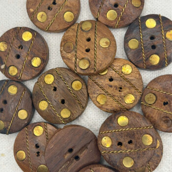 20mm Rosewood Button with Brass Inlay, 2-Hole Decorative Button