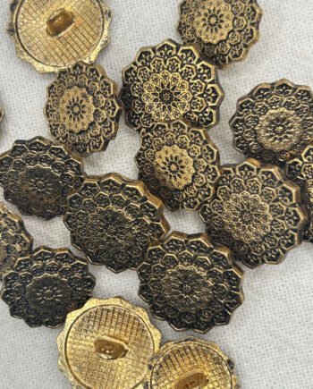 22mm Mandala Golden & Black Metal Button, Large Shank
