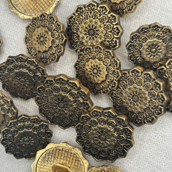 22mm Mandala Golden & Black Metal Button, Large Shank