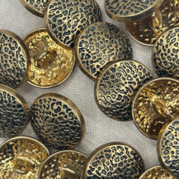 18mm Aged Golden Print Metal Button, Shank