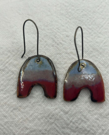 Blue and red ceramic rainbow dangly earrings
