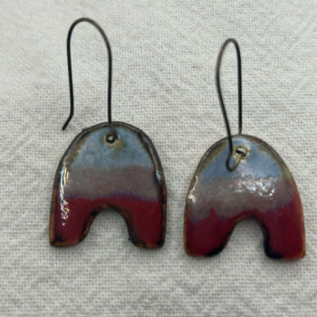Blue and red ceramic rainbow dangly earrings