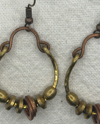 Hammered brass & copper hoop & beads dangly earrings