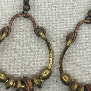 Hammered brass & copper hoop & beads dangly earrings