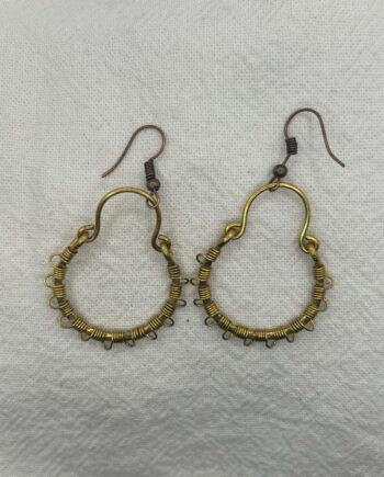 Hammered and wire wrapped brass hoop dangle earrings