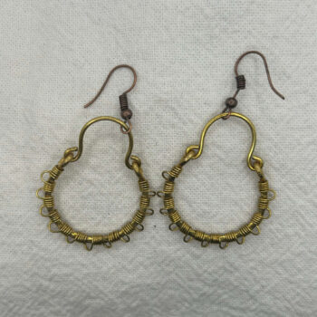Hammered and wire wrapped brass hoop dangle earrings