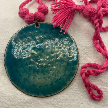 Turquoise enamel and copper pendant