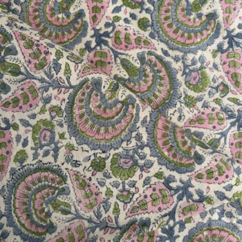 Sage Green & Rose Pink Medallion Hand Block Print Cotton Fabric