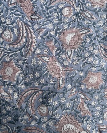 Periwinkle Blue Hand Block Print Cotton Fabric
