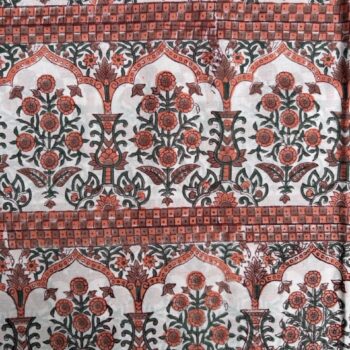 Terracotta & Sage Arched Floral Hand Block Print Fabric