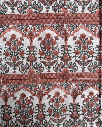 Terracotta & Sage Arched Floral Hand Block Print Fabric