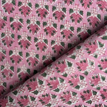 Candy Pink Hand Block Print Cotton Fabric - Minimalist Lotus Buti