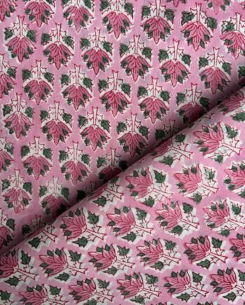 Candy Pink Hand Block Print Cotton Fabric - Minimalist Lotus Buti