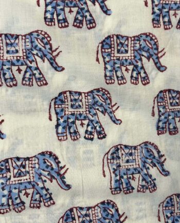 Indian Elephant Block Print Cotton Fabric